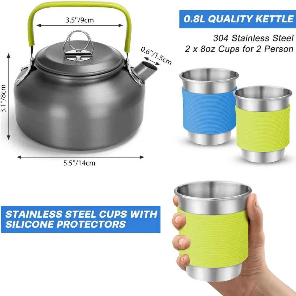 Portable Cooking Utensils Set Portable 2-person Camping Cookware Kit with Non-stick Pot Pan Kettle Outdoor Backpacking for Food