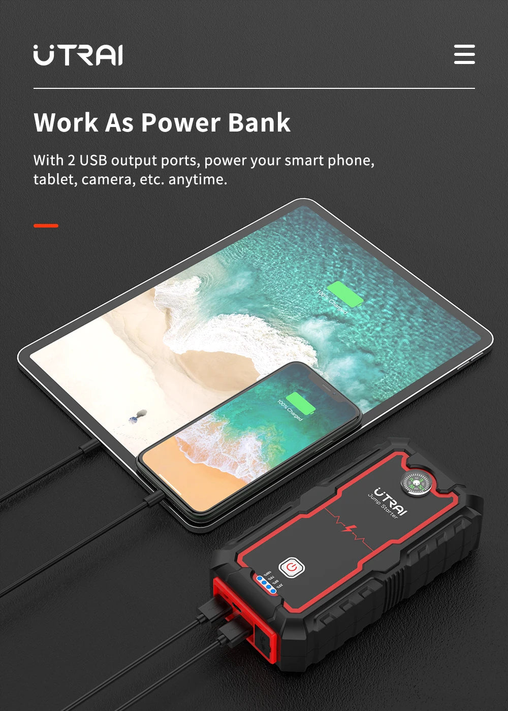 UTRAI Power Bank 2000A Jump Starter Portable Charger Car Booster 12V Auto Starting Device Emergency Car Battery Starter