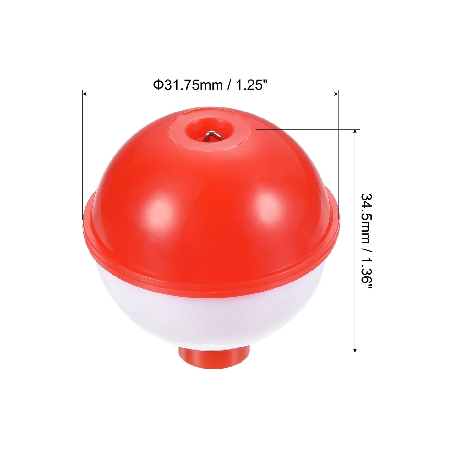 Fishing Bobber, 50 Pack Hard ABS Push Button Round Buoy Fishing Float Tackle, Red and White