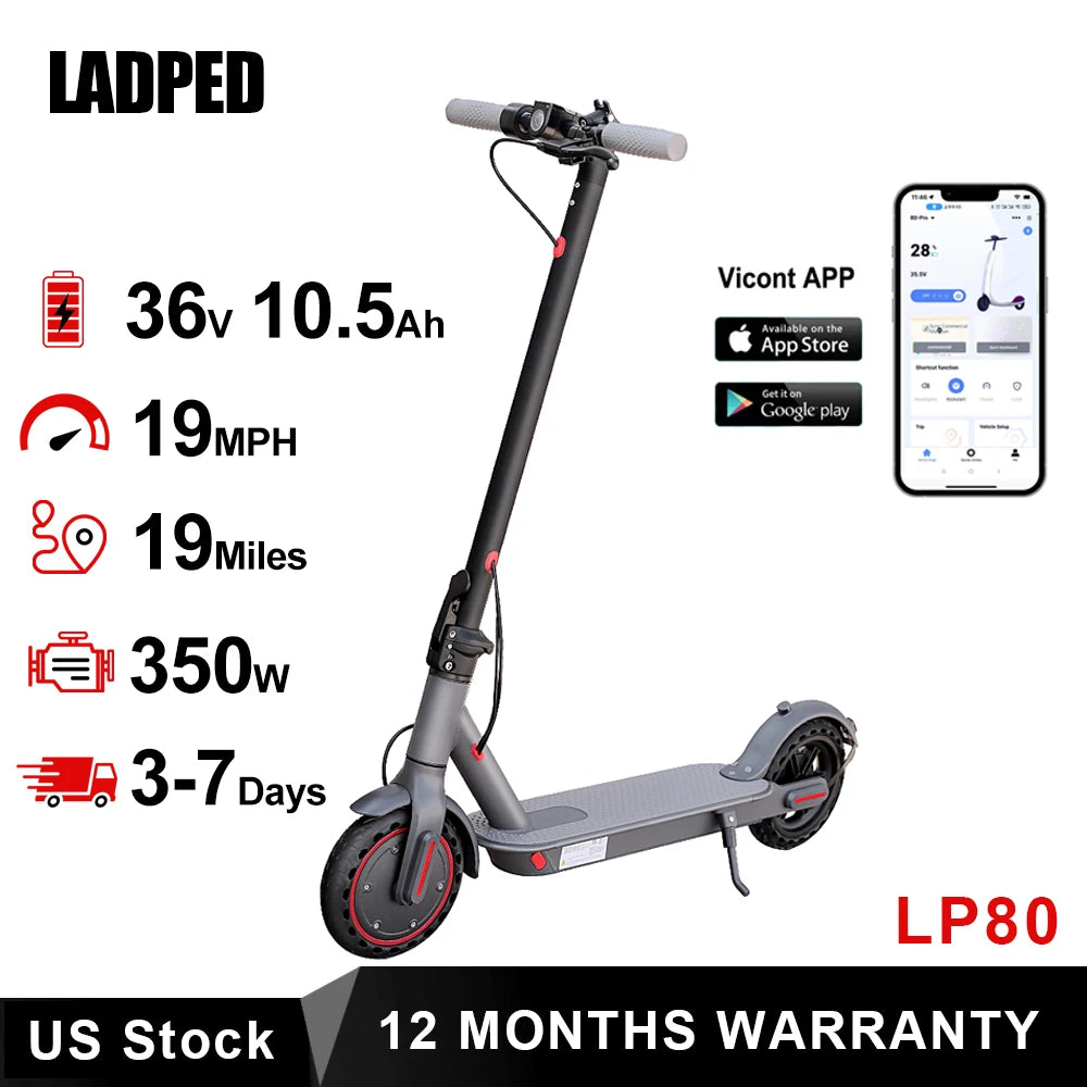 LADPED 350W Electric Scooter 19 MPH Folding Waterproof