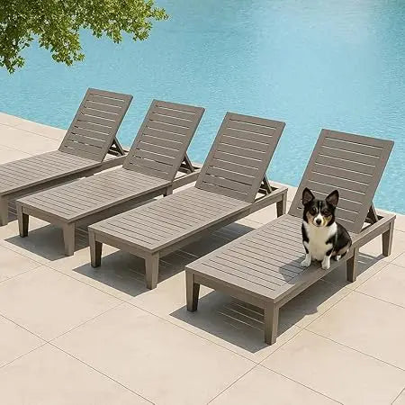 Set Of 2 Outdoor Pool Lounge Chairs 5 Position Adjustable