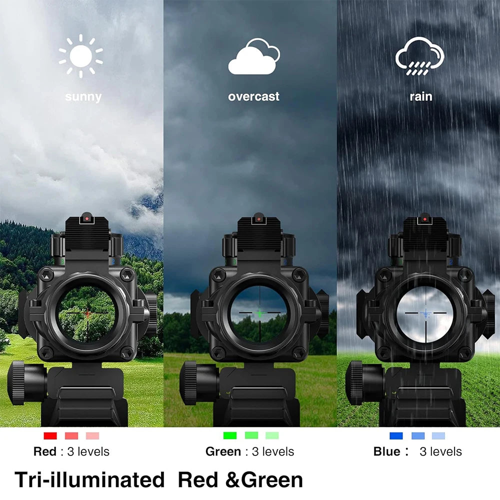 4x32 Tactical Riflescope with Fiber Optic Sight RGB Illuminated Reticle Prism Scope Hunting Gun Scopes with 20 mm Picatinny Rail