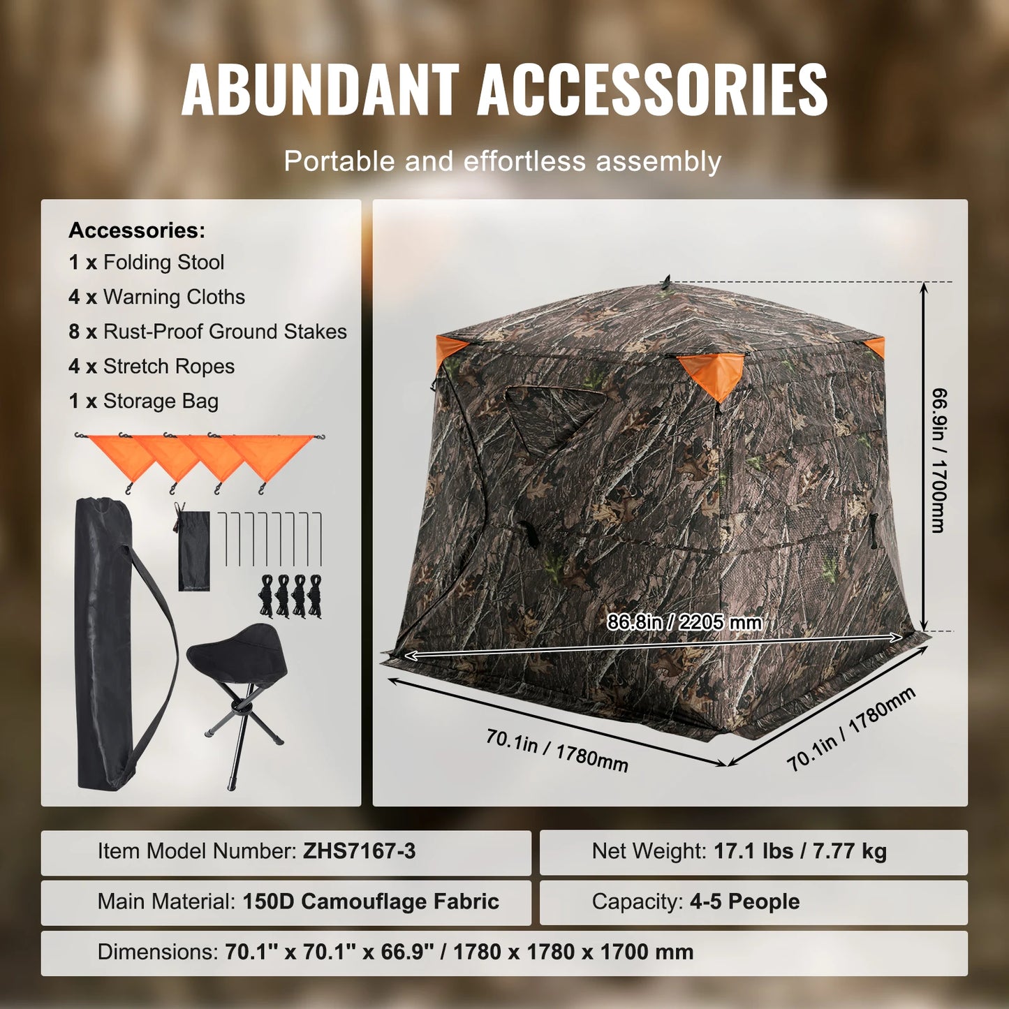 VEVOR Hunting Blind 270° See Through Ground Blind 4-5 Person Pop Up Deer Blind for Hunting Portable for Turkey and Deer Hunting