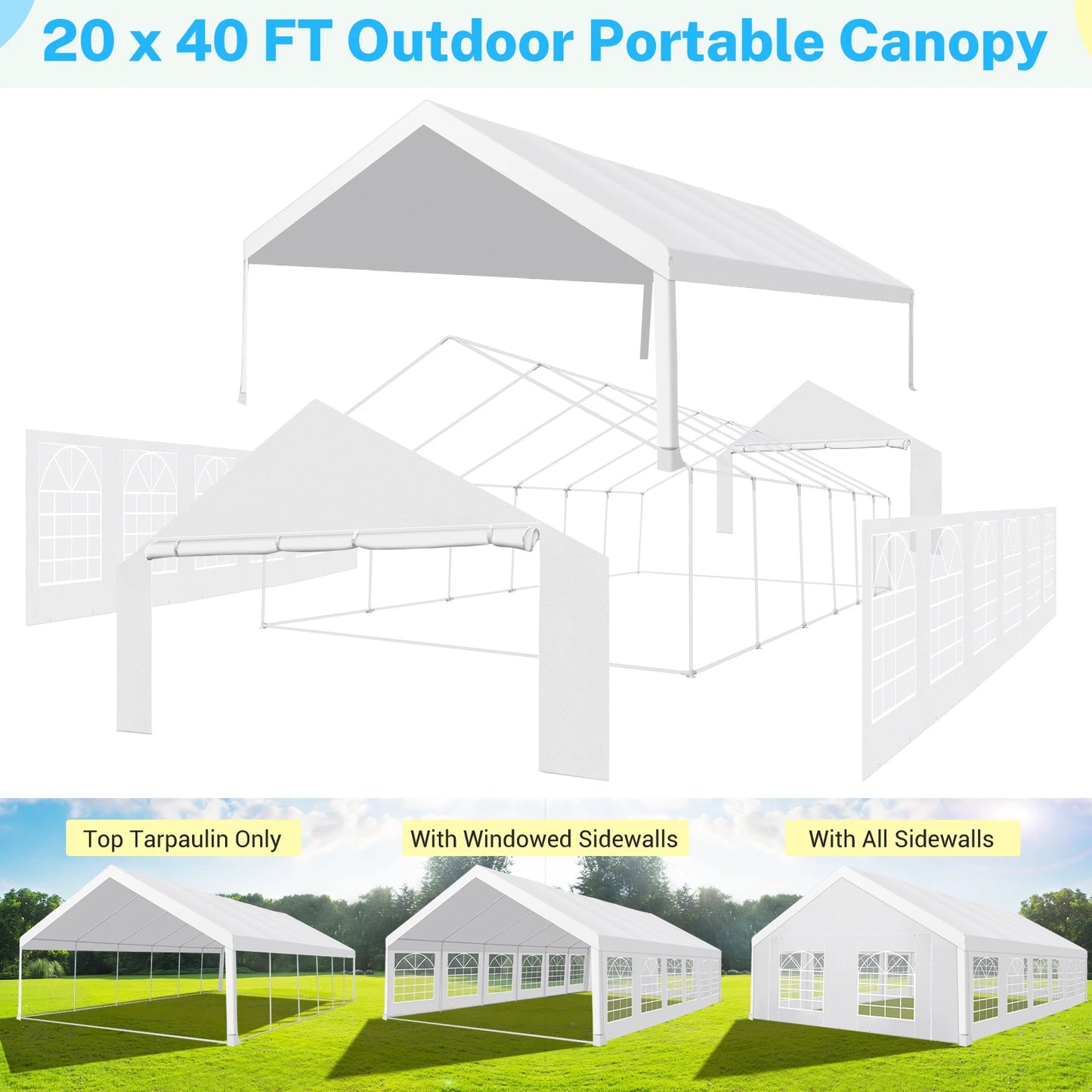 20x40 Party Tent Heavy Duty, Galvanized Wedding Tent, Event Shelter Tent For Parties, Outdoor Tent with Removable Sidewall