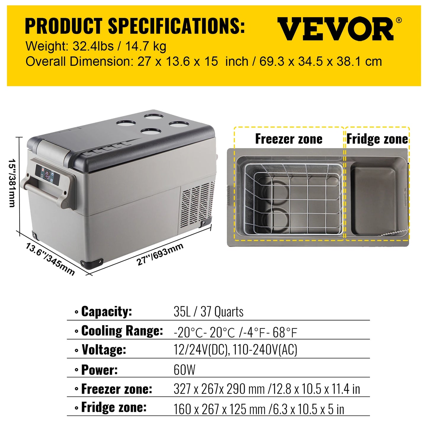 SucceBuy 20L 22L 35L 45L 55L Car Refrigerator Mini Fridge Freezer Portable Compressor Cooler 12/24V DC 110-240V Ice Box