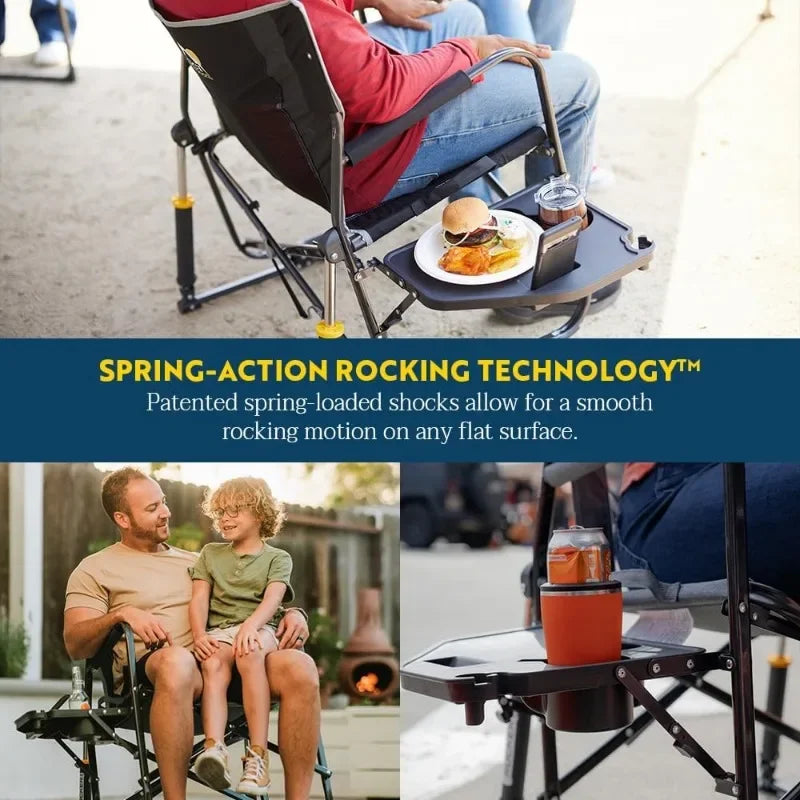 GCI Outdoor Freestyle Rocker XL with Side Table Camping Chair | Portable Folding Rocking Chair with Solid, Durable Armrests