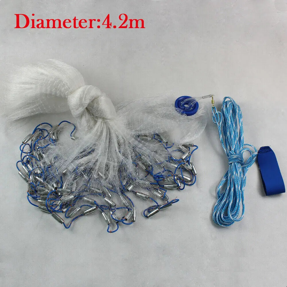 14ft Hand Cast Fishing Net Add diffuser Bait Dense Mesh Netting Hollow Sinker Durable 4.2M Full Spread Mesh