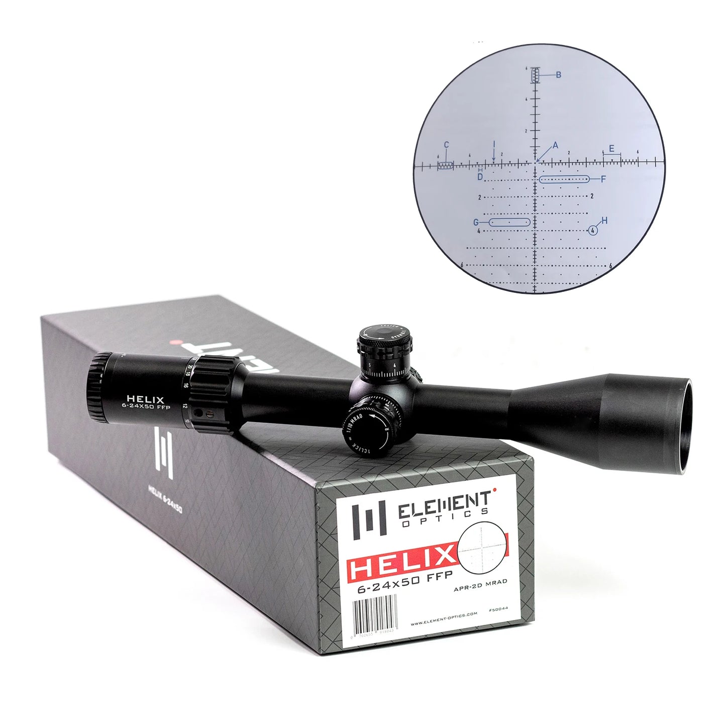 ELEMENT Helix 6-24x50 FFP Riflescope Zerostop 30mm Tube APR-2D MRAD Reticle Optic for Long Range Precision Hunting Shooting