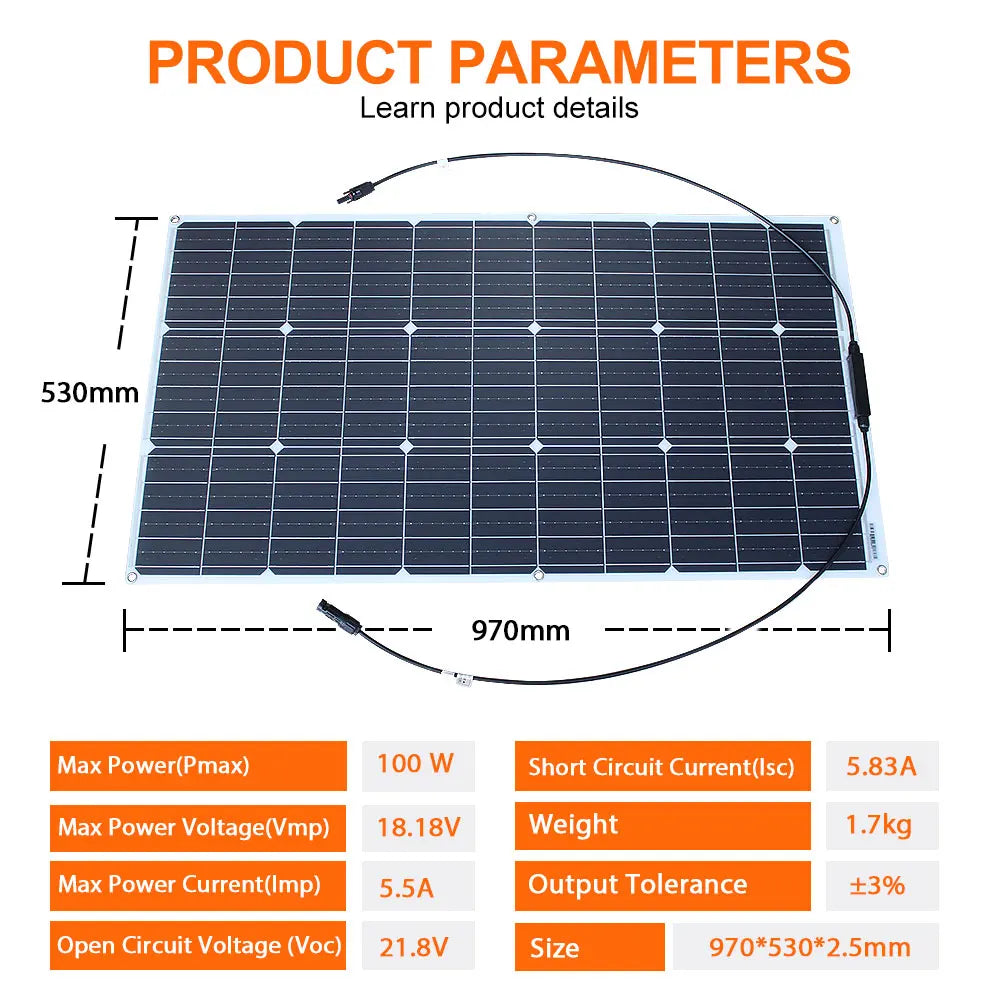 Solar Panel Kit With Flexible 100W 24V Battery Charger