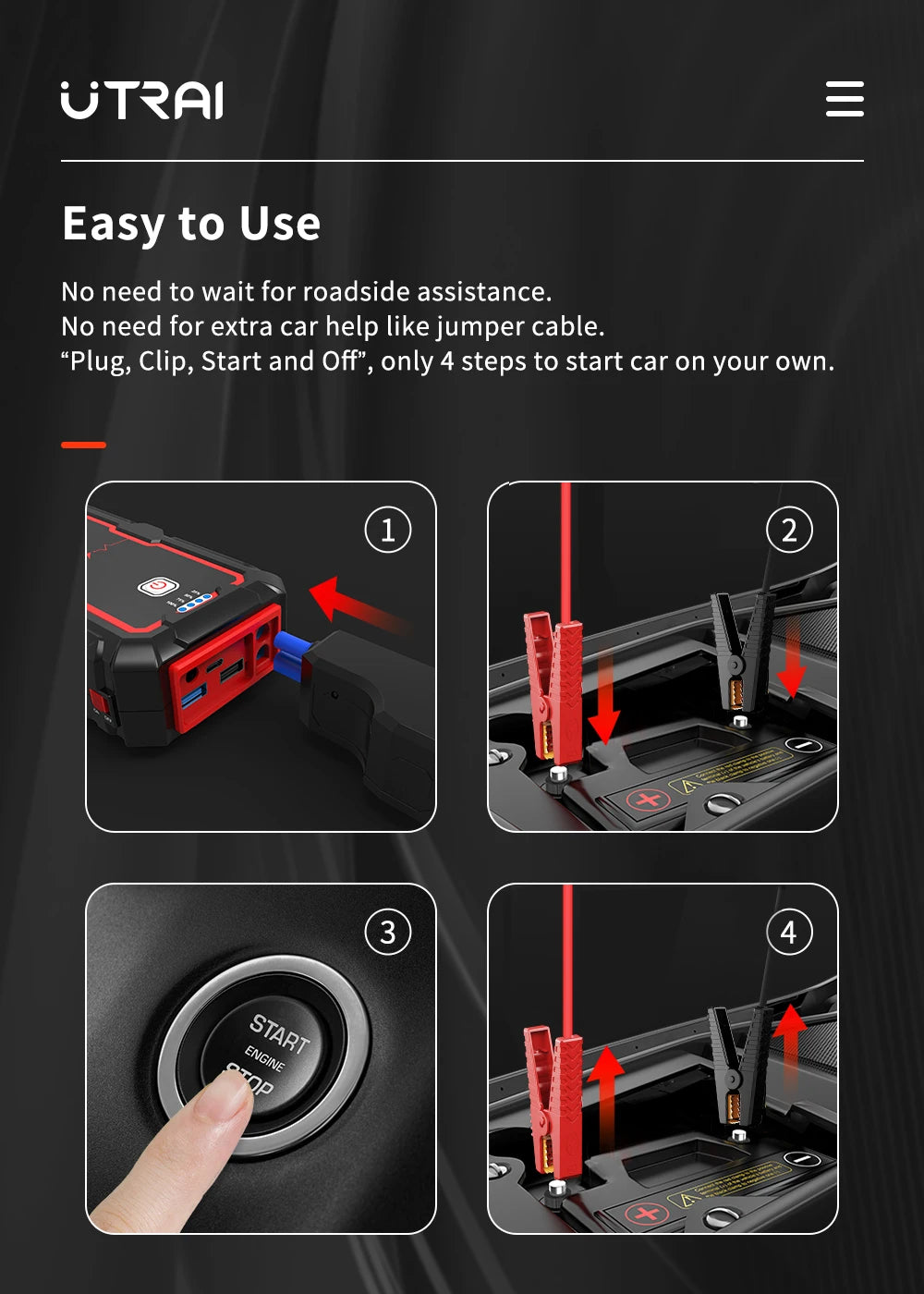 UTRAI Power Bank 2000A Jump Starter Portable Charger Car Booster 12V Auto Starting Device Emergency Car Battery Starter