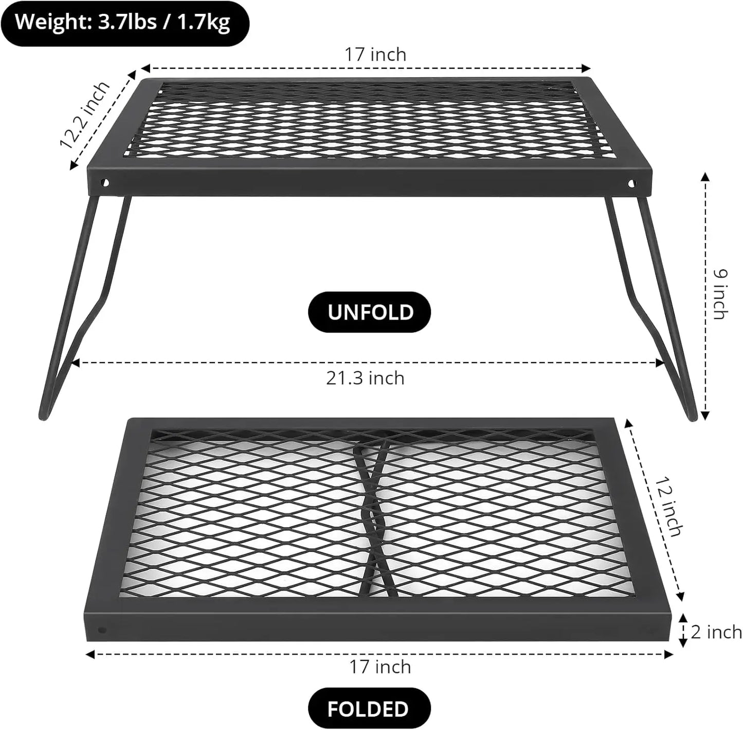 Folding Campfire Grill Heavy Duty Stainless Mesh Grate