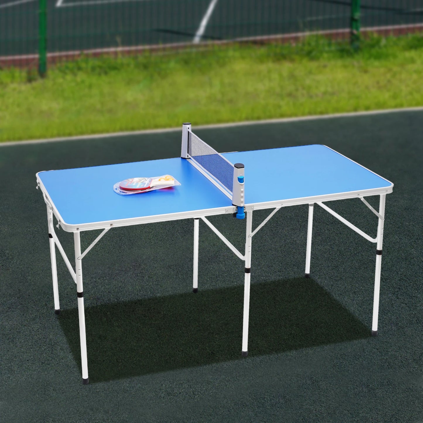 Portable Foldable Table Tennis Set for Kids & Adults - Indoor/Outdoor Ping Pong Game Kit with 2 Paddles & 3 Balls, Blue