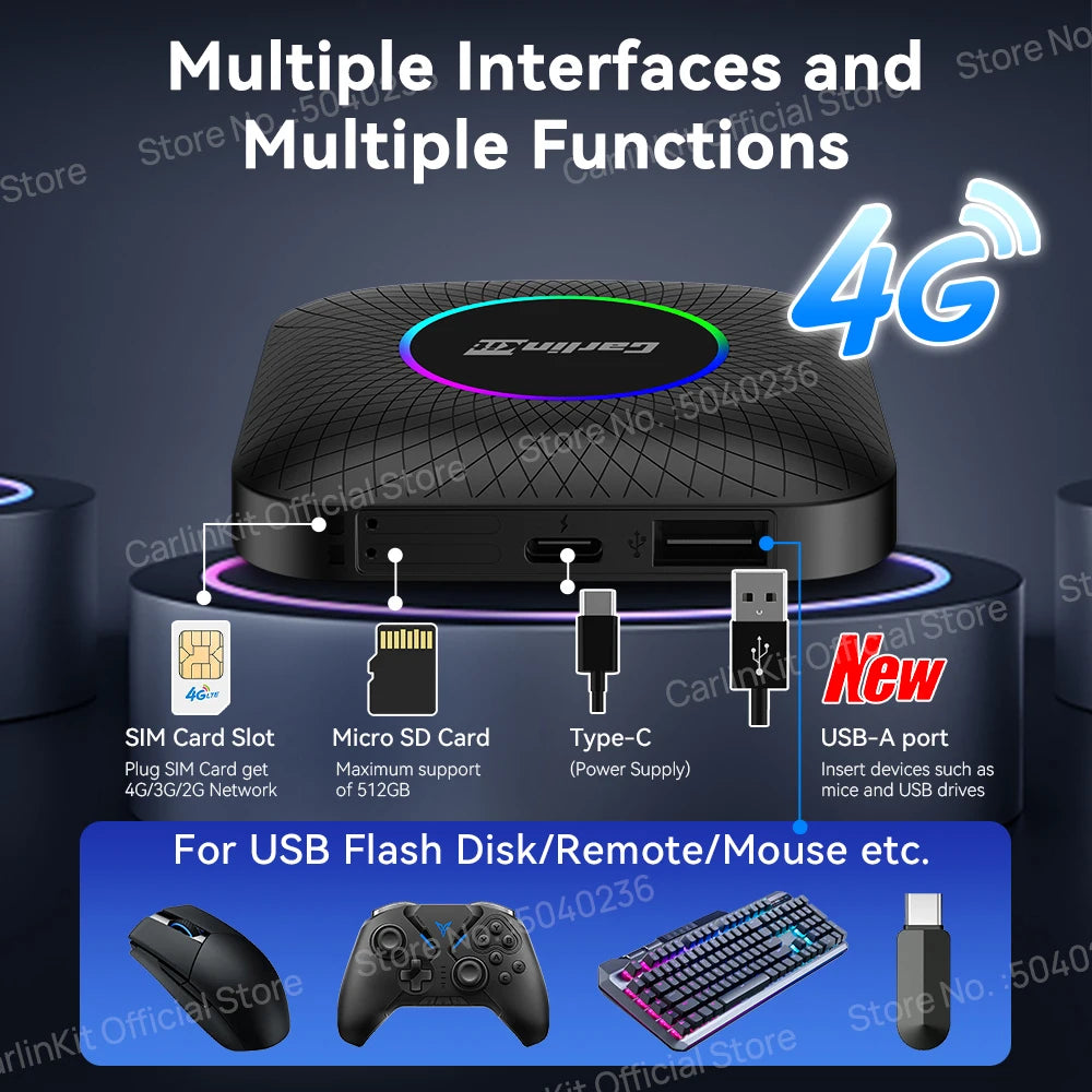 128GB CarlinKit LED Wireless CarPlay Android Auto Box CarPlay Ai Box Android 13 Video Playback Split Screen Qualcomm 8cores FOTA