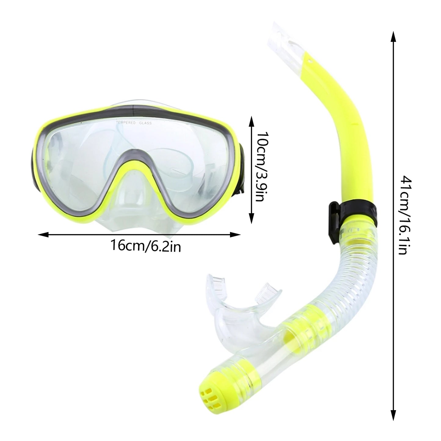 Diving Tempered Glass Snorkel Set Full Dry Breathing Tube