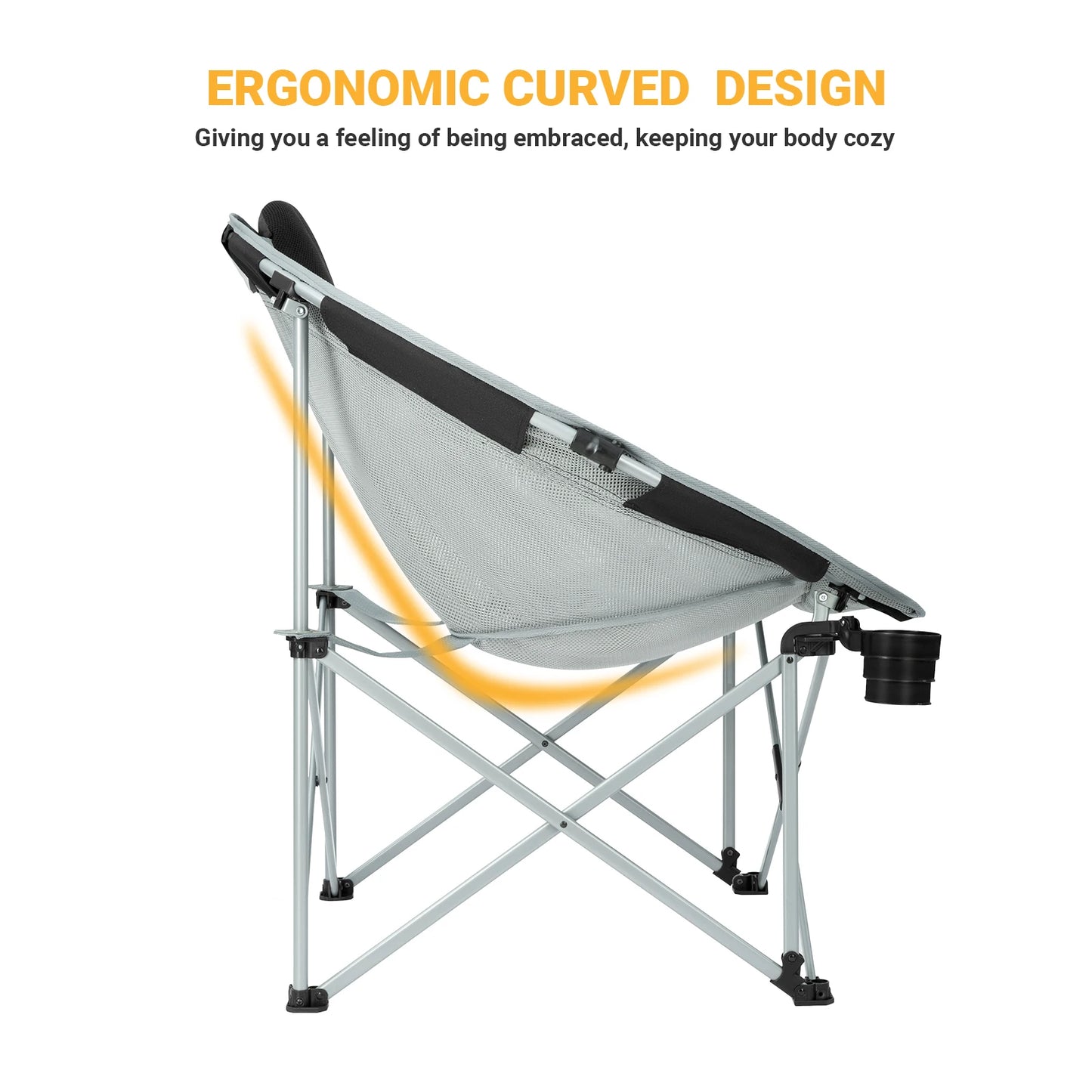 FUNDANGO oversized folding camping chair moon chair, hiking, fishing, picnic, camping, lawn, headrest, cup holder, handbag
