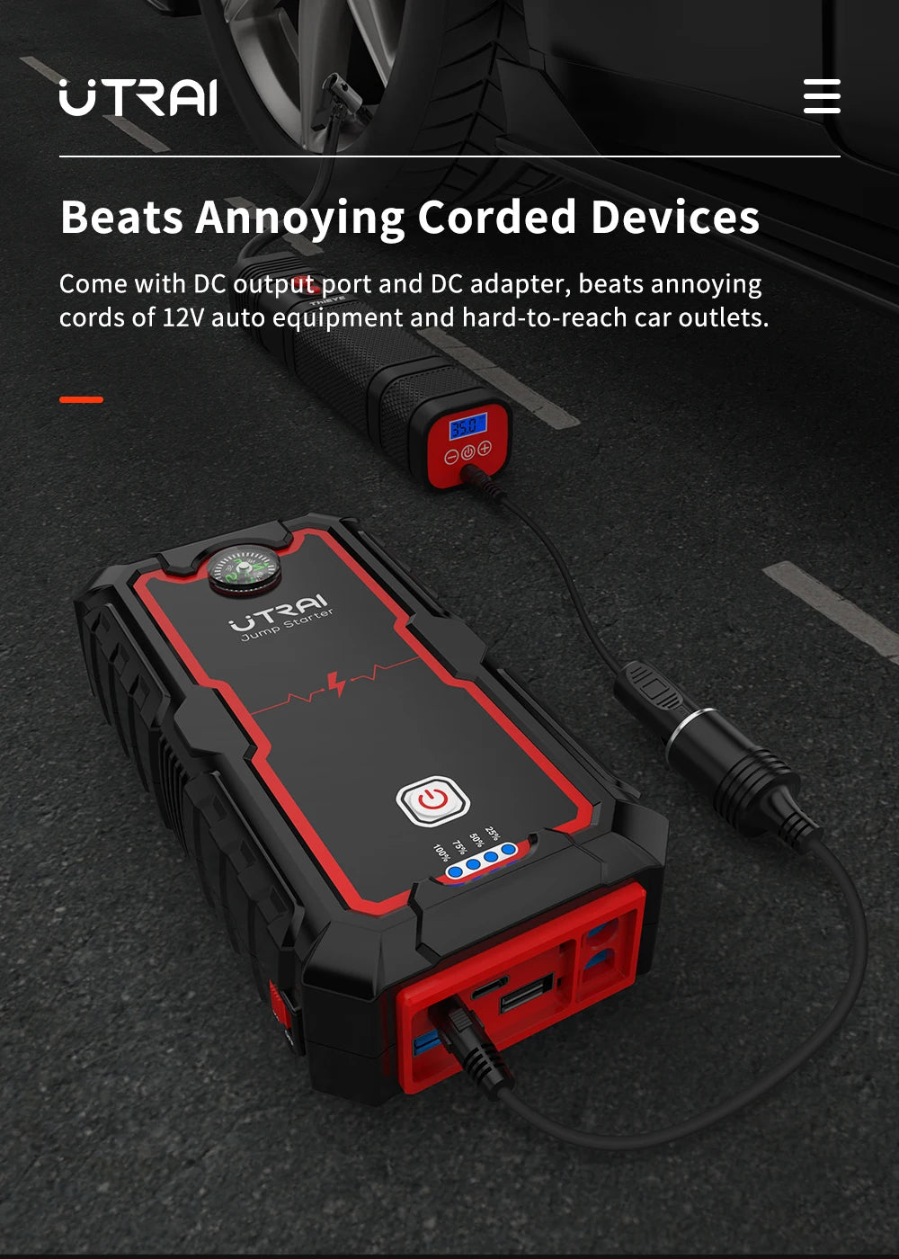 UTRAI Power Bank 2000A Jump Starter Portable Charger Car Booster 12V Auto Starting Device Emergency Car Battery Starter