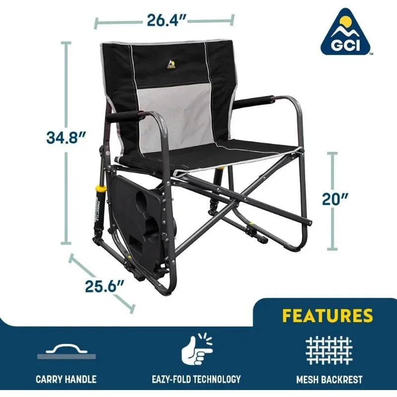 GCI Outdoor Freestyle Rocker XL with Side Table Camping Chair | Portable Folding Rocking Chair with Solid, Durable Armrests