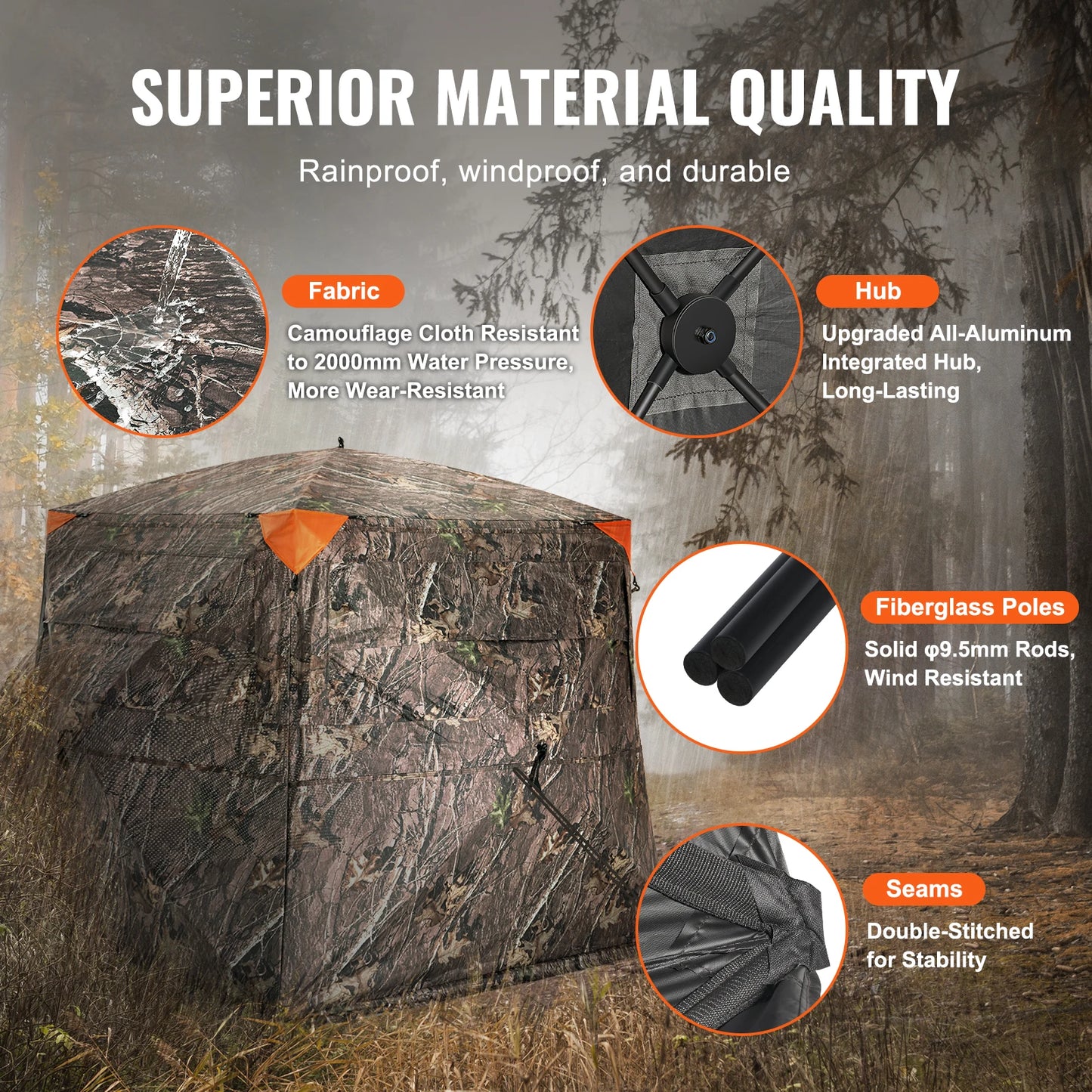 VEVOR Hunting Blind 270° See Through Ground Blind 4-5 Person Pop Up Deer Blind for Hunting Portable for Turkey and Deer Hunting