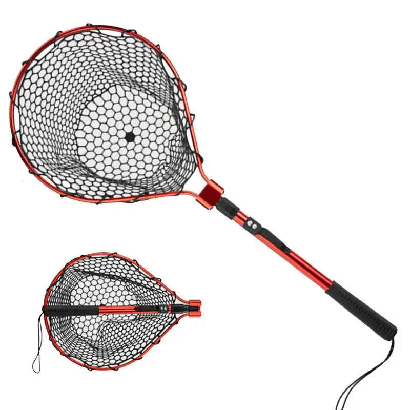 Fishing Net With Handle Telescoping Fishing Landing Net Portable Silicone Mesh Folding Fish Hand Net Fishing Gear Accessorie