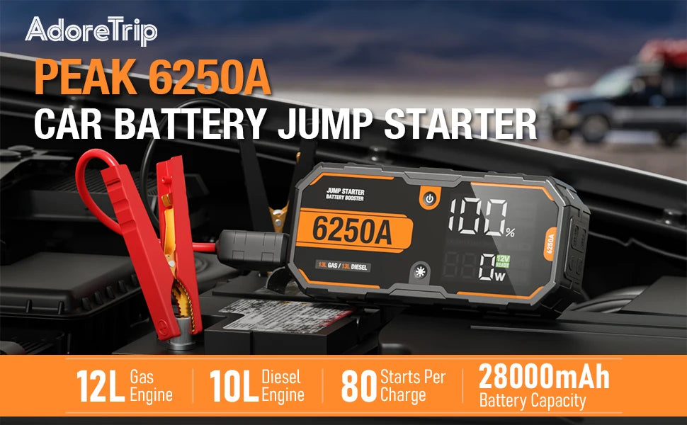 Car 6250A 30000mAh Portable 12V Jump Starter Power Bank 12V Auto Battery Charger Booster Starting Device