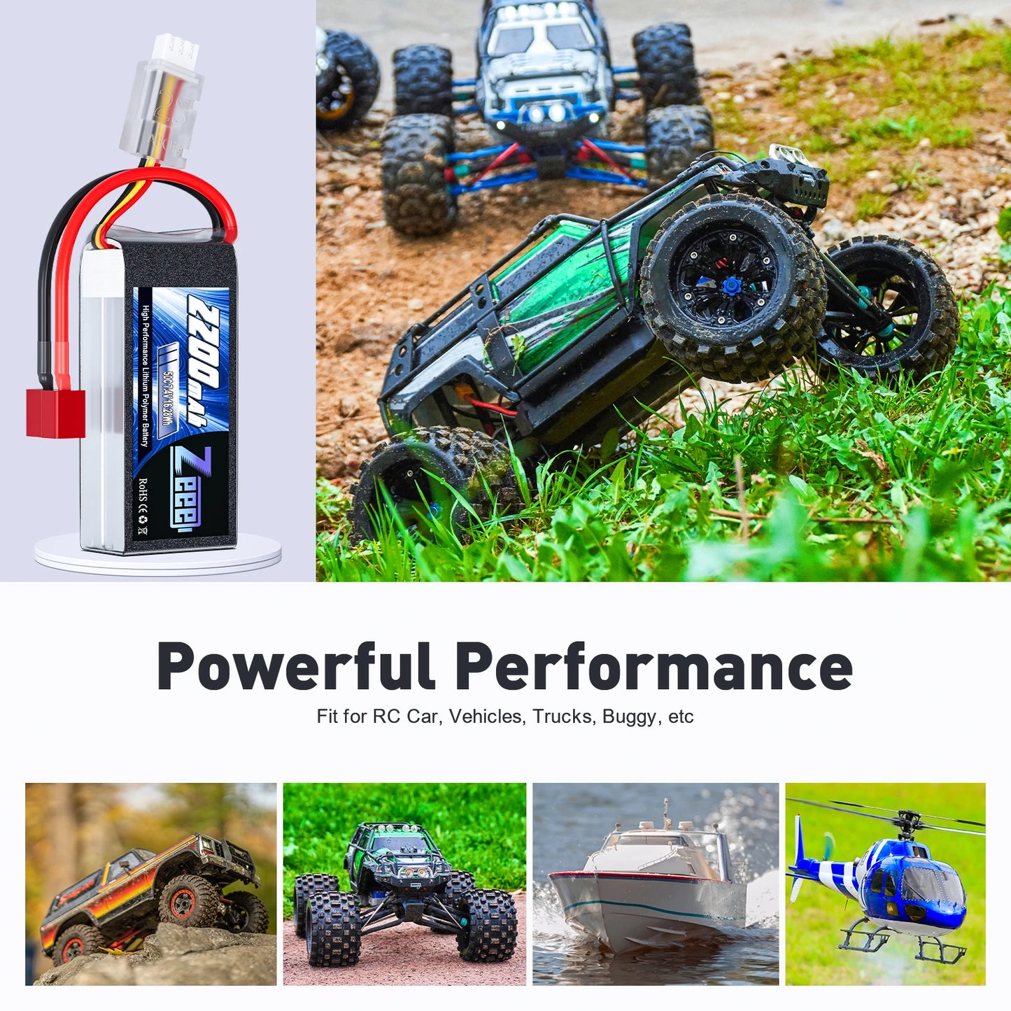 Zeee 2S 2200mAh RC LiPo Battery 7.4V 50C XT60 Plug Softcase