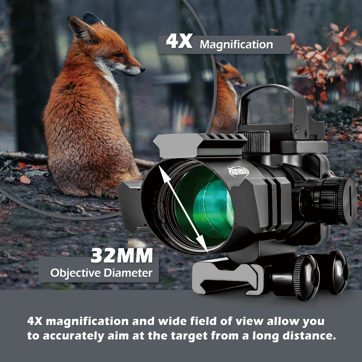4X32 Red Green Illuminated 22mm Rail Mount Dot Sight
