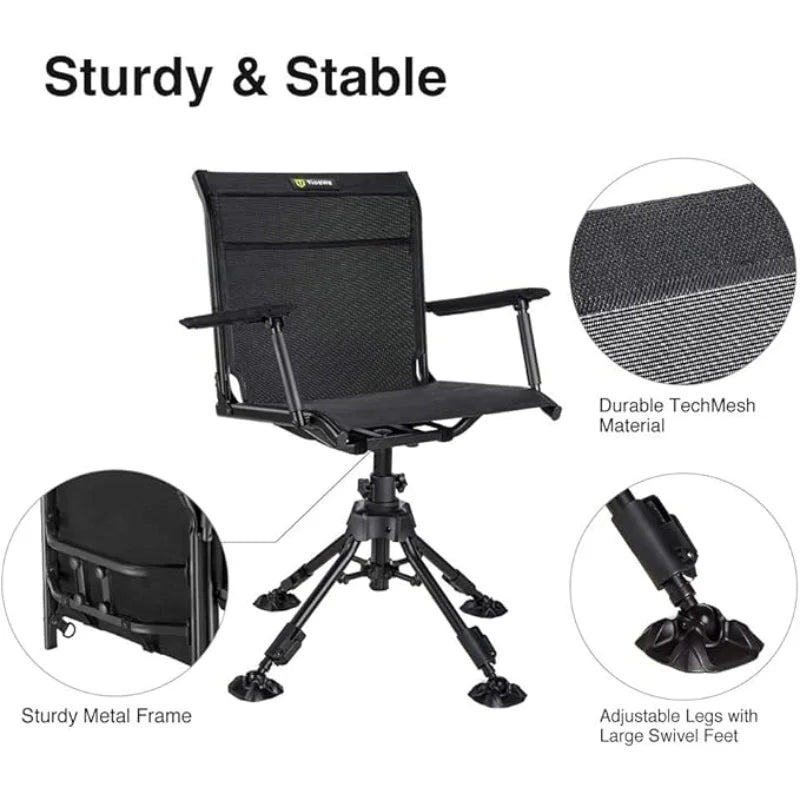 TIDEWE Hunting Chair, 360 Degree Silent Swivel Blind Folding Chair, 4 Legs Adjustable Height Hunting Seats with Armrest
