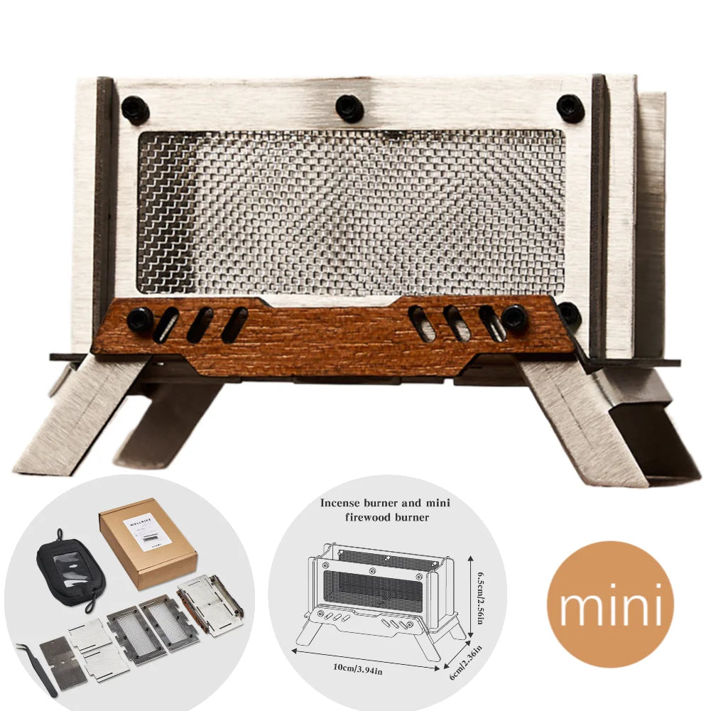 Mini Charcoal Stove Stainless Steel Camping Firewood Stove Rack Desktop Bonfire Stove Incense Burner for Picnic Home Outdoor