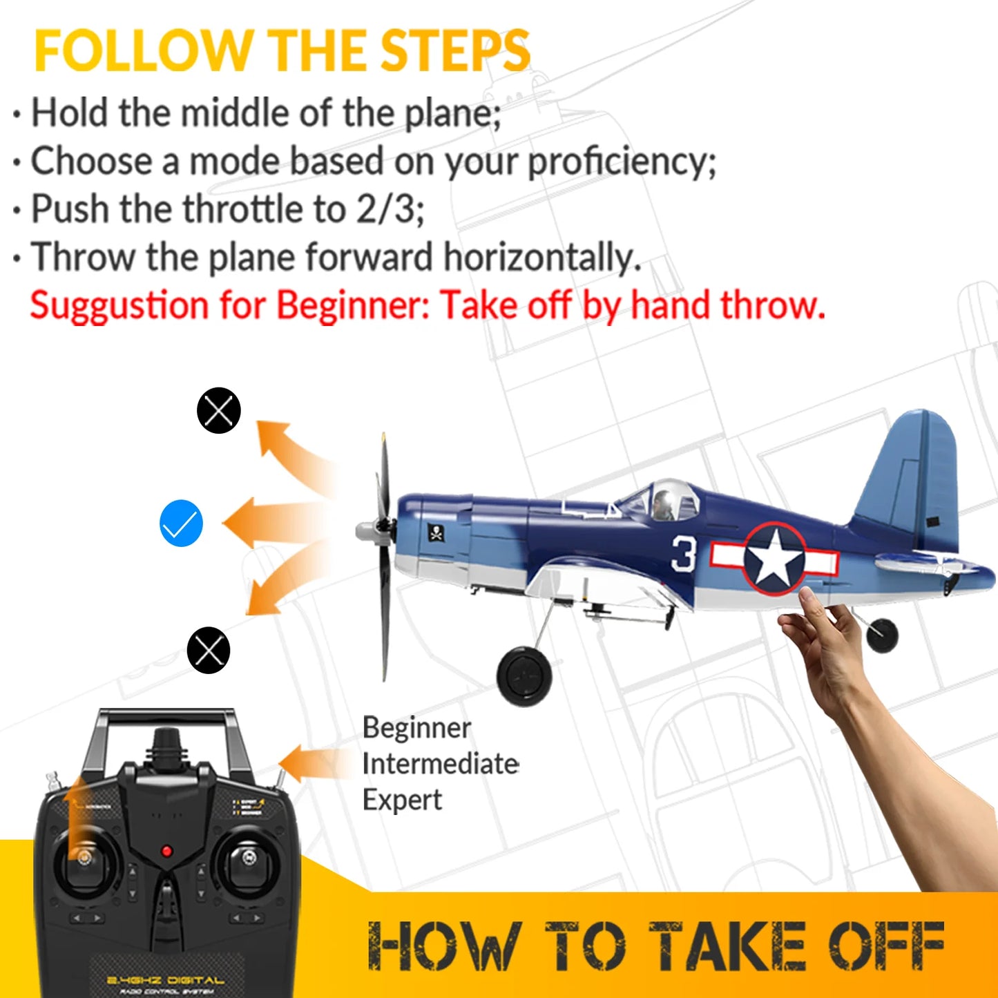 Volantex RC Plane F4U Corsair 4 Channel One Key Aerobatic