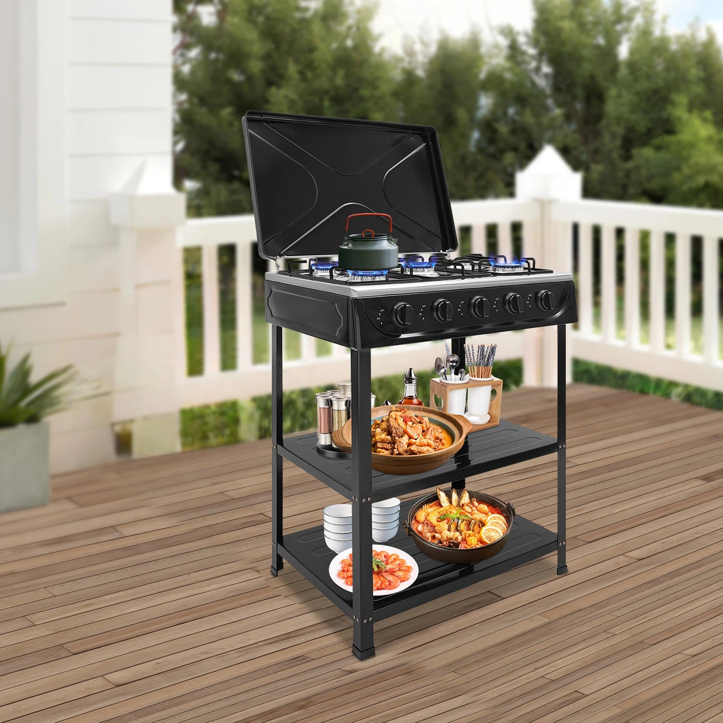 4/5 Burners Independent Control Natural Gas Stove Removable Propane Gas Stove with Cover for Outdoor Camping RV Travel