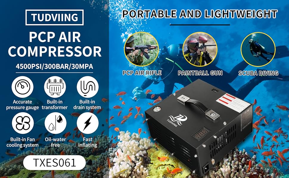 TUDIVING 4500Psi PCP Air Compressor High 12V Car Pump Tank