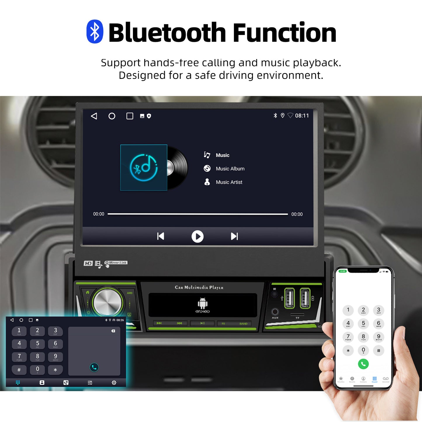 ESSGOO 1 DIN 7 Inch Flip Out Touchscreen 4+64G Android 14 Car Stereo Radio Apple Carplay GPS Navi Wifi FM RDS Bluetooth USB EQ
