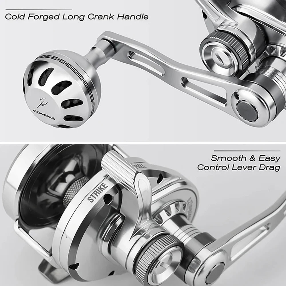 GOMEXUS Slow Pitch Jigging Reel LS20 CNC All Aircraft Grade Aluminum Body Lever Drag Right Hand Conventional Reel
