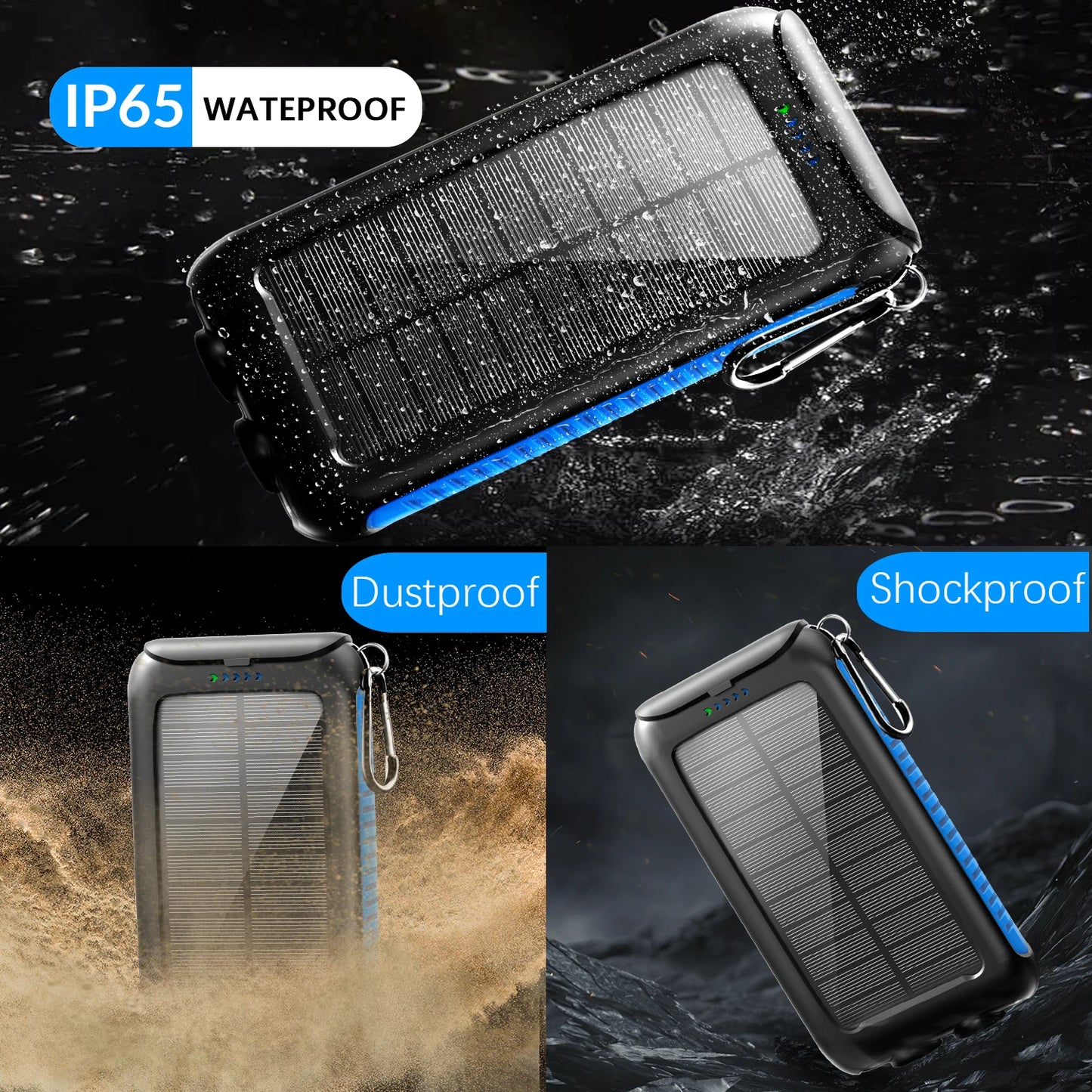 38800mAh Solar Power Bank Dual USB Waterproof Fast Charging