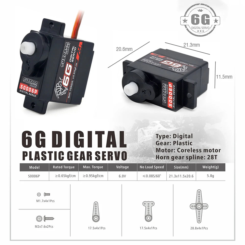 RC Airplane Digital Servo 2g 3.7g 4.3g 6g 8g Micro Plastic Gear Mini Servos for 1/24 RC Car Airplanes Fixed-wing Helicopter