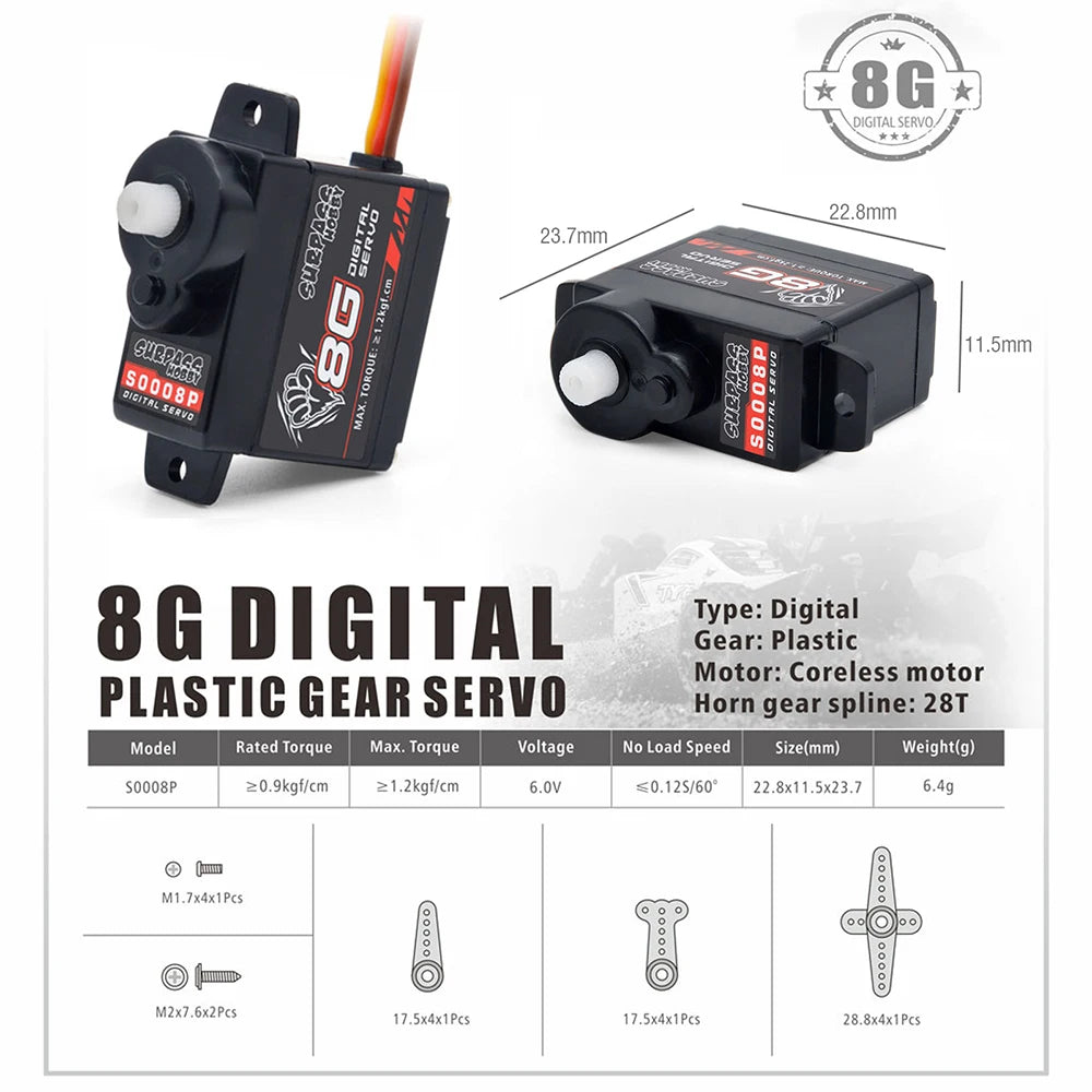 RC Airplane Digital Servo 2g 3.7g 4.3g 6g 8g Micro Plastic Gear Mini Servos for 1/24 RC Car Airplanes Fixed-wing Helicopter