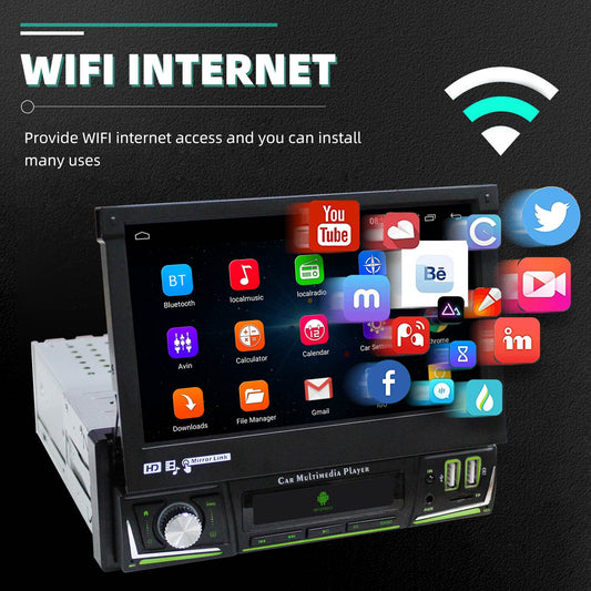 ESSGOO 1 DIN 7 Inch Flip Out Touchscreen 4+64G Android 14 Car Stereo Radio Apple Carplay GPS Navi Wifi FM RDS Bluetooth USB EQ