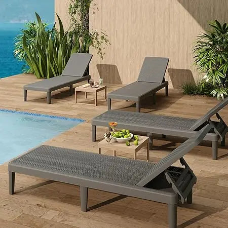 Set Of 2 Outdoor Pool Lounge Chairs 5 Position Adjustable