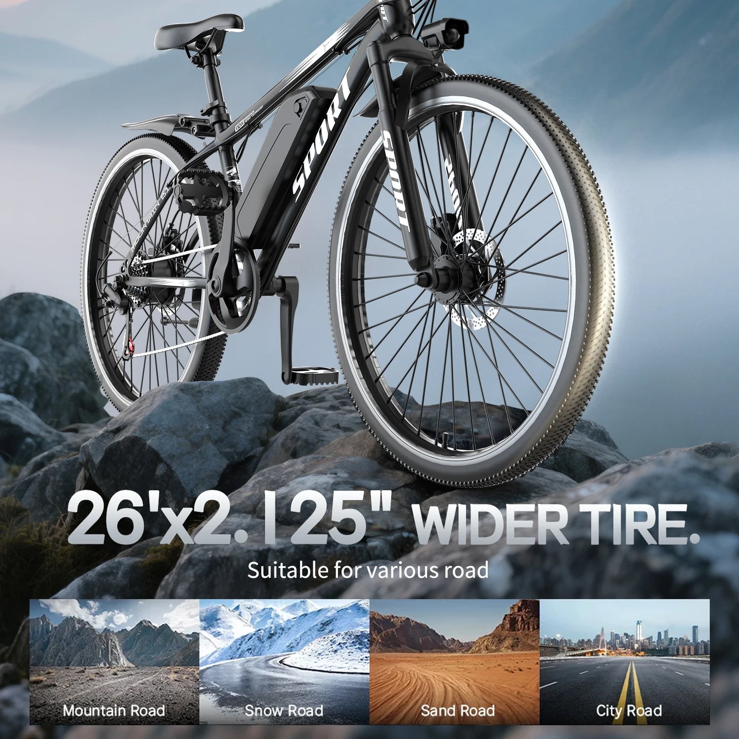 26''Electric Bike,Motorcycle 700W Peak Motor,20MPH 35Miles Electric Mountain Bike, 480Wh Removable Battery, 7-Speed& LCD Display