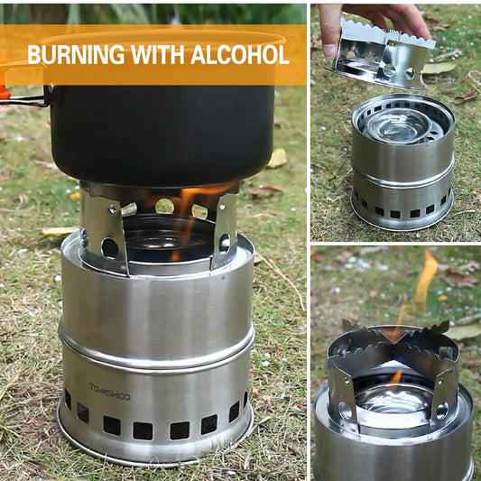 Folding Windproof Wood Burning Stove Compact Stainless Steel Alcohol Stove Outdoor Camping Hiking Backpacking Picnic BBQ