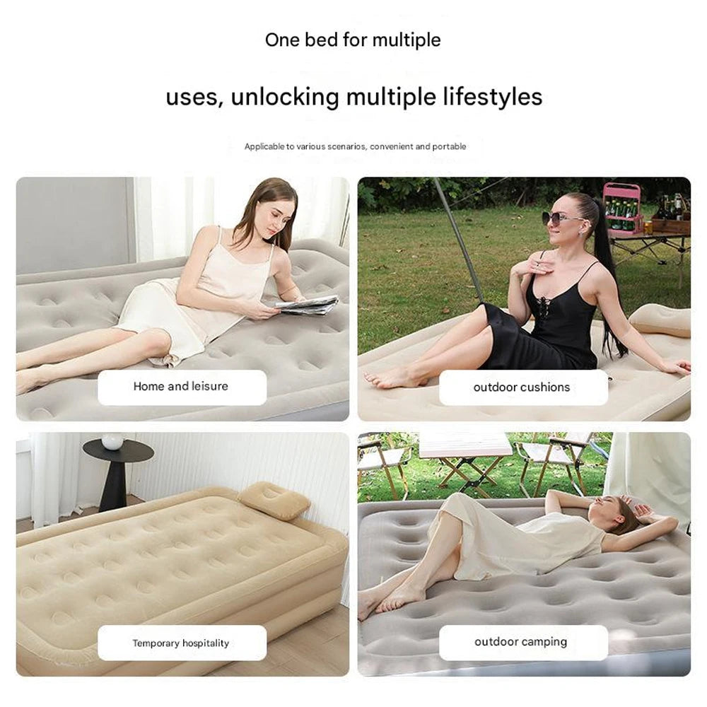 PVC Inflatable Sleeping Mattress With Built In Pump For Two