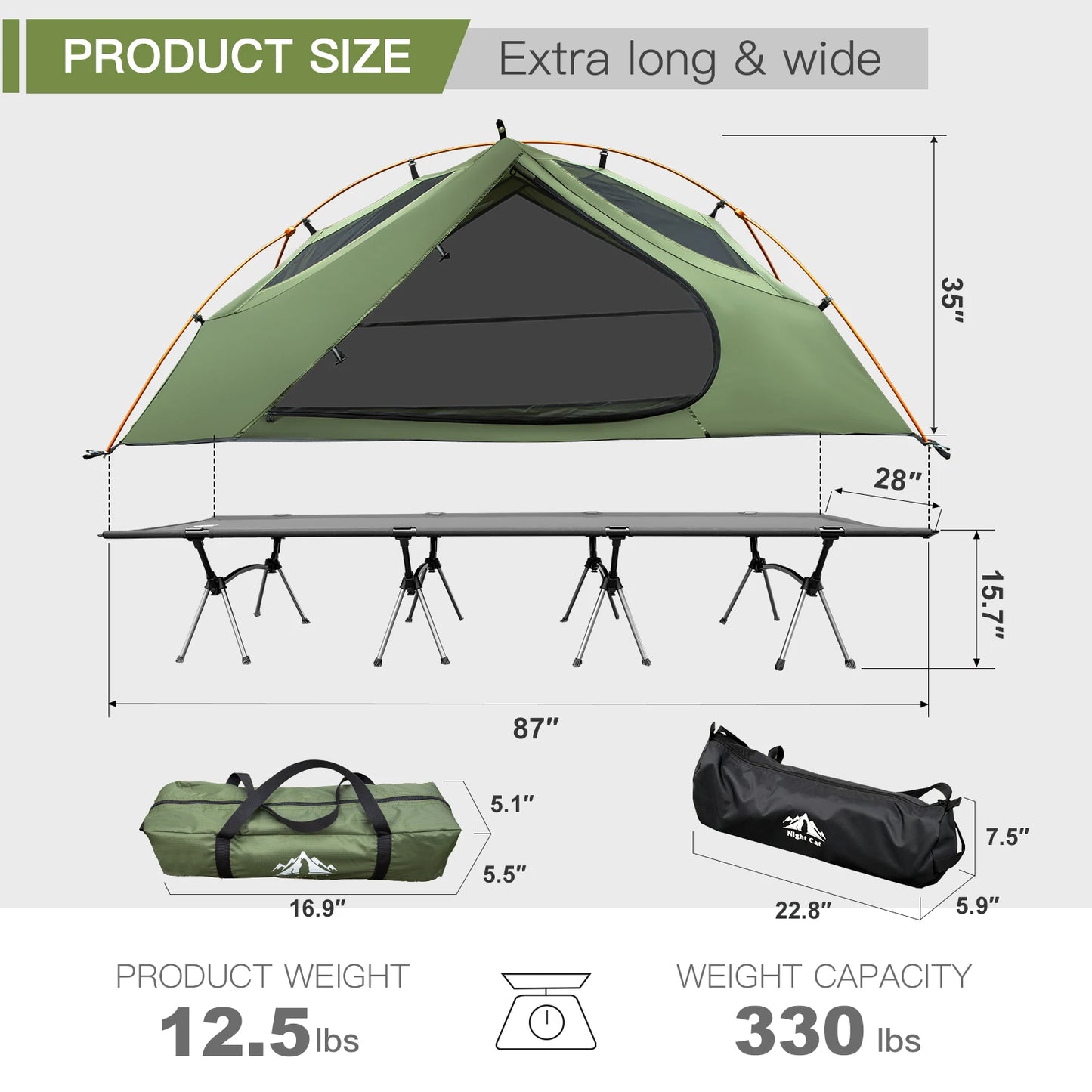 Night Cat Camping Cot Tent Waterproof 1 Person Off Ground