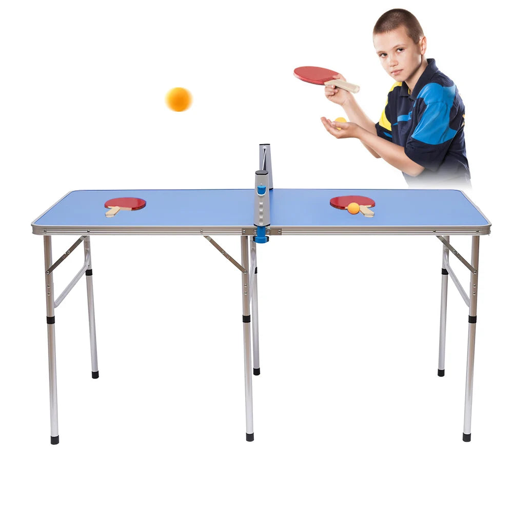 Portable Foldable Table Tennis Set for Kids & Adults - Indoor/Outdoor Ping Pong Game Kit with 2 Paddles & 3 Balls, Blue