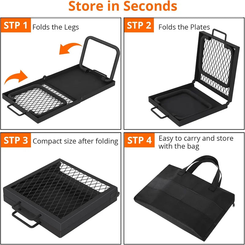 Folding Campfire Grill Heavy Duty Stainless Mesh Grate