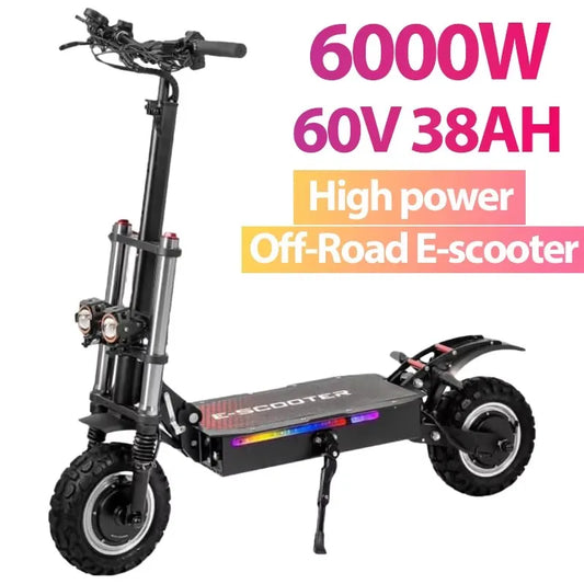 6000W High Power Adult Electric Scooter  Off-Road Commute Foldable 60V 38Ah Large Battery 60 Miles Range 50 Mph Fast E-Scooter