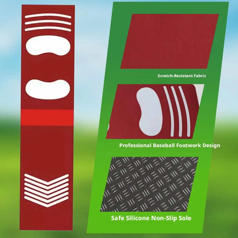 Batting Mat For Training Non Slip Shock Absorbing PU Baseball Batting Trainer With Footprint Guide For Softball Hitting Practice