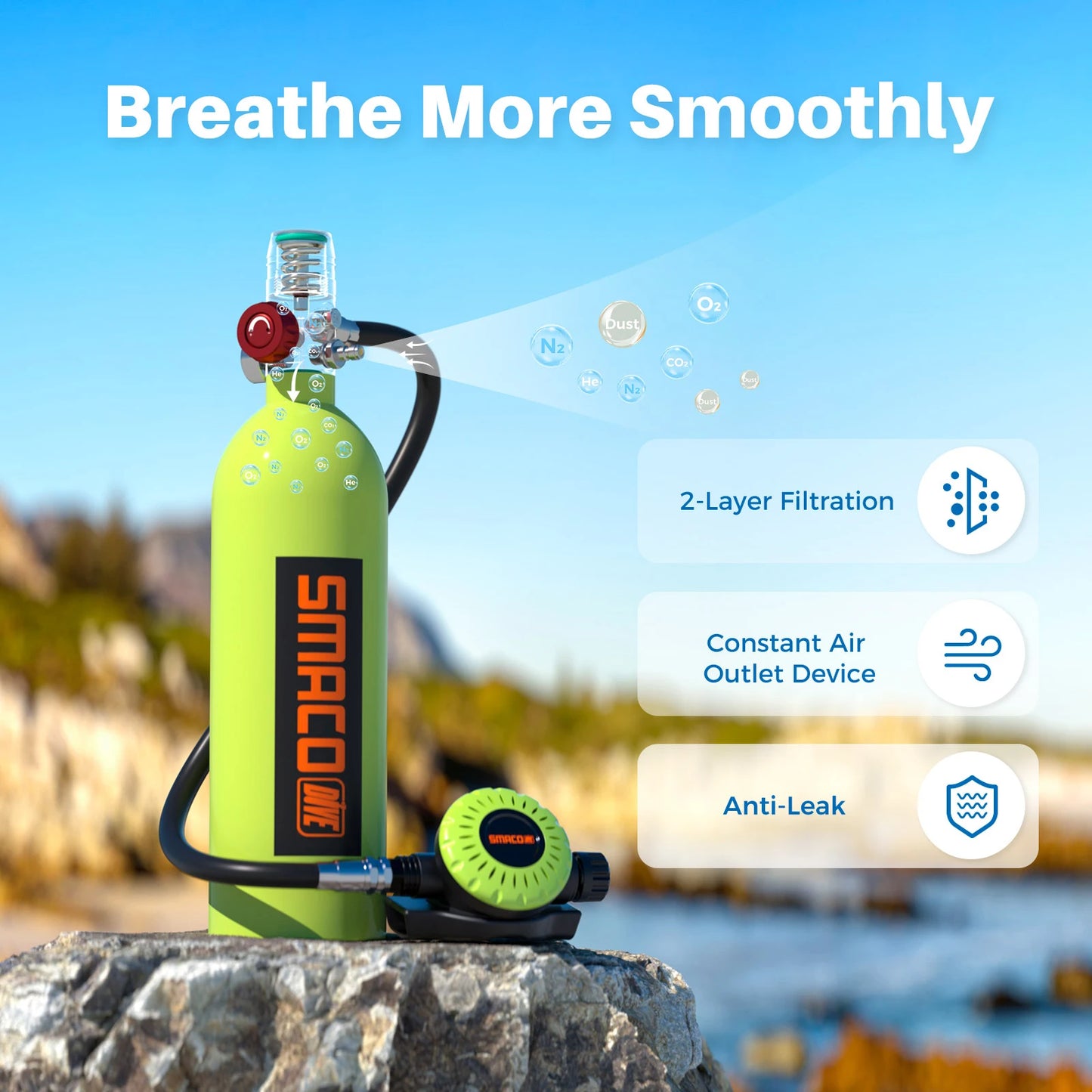 Smaco Scuba Tank 1L Mini Oxygen Cylinder Diving Gear