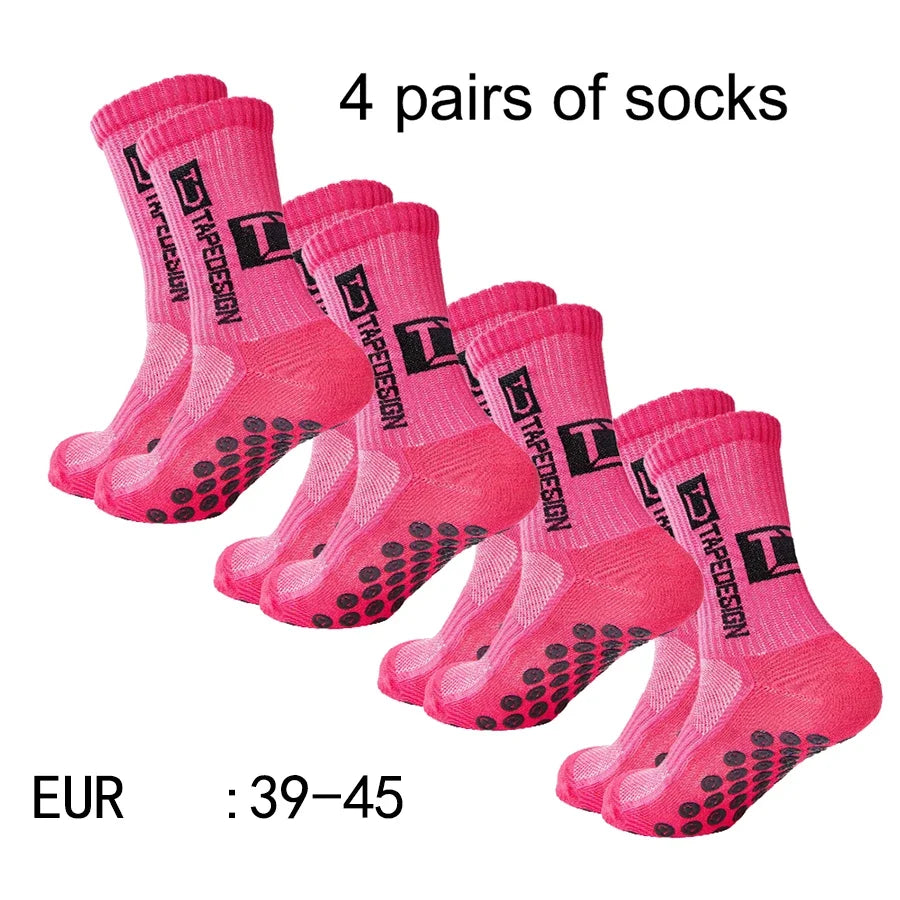 Football Socks Mid Tube Glued Non Slip Breathable 4 Pairs