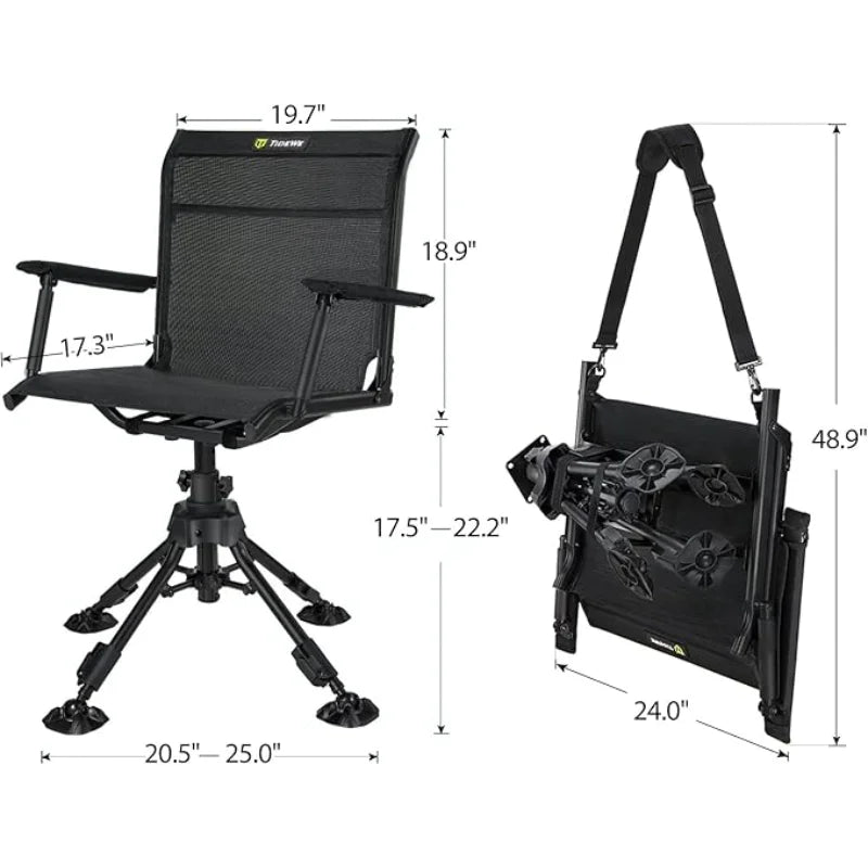 TIDEWE Hunting Chair, 360 Degree Silent Swivel Blind Folding Chair, 4 Legs Adjustable Height Hunting Seats with Armrest