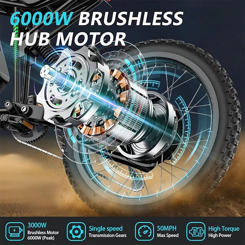6000W Electric Dirt Bike 60V 25Ah Battery Dual Hydraulic Brakes